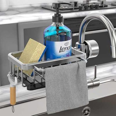 Organizér na dřezovou baterii - letecký hliník, bez nářadí | FAUCETUP